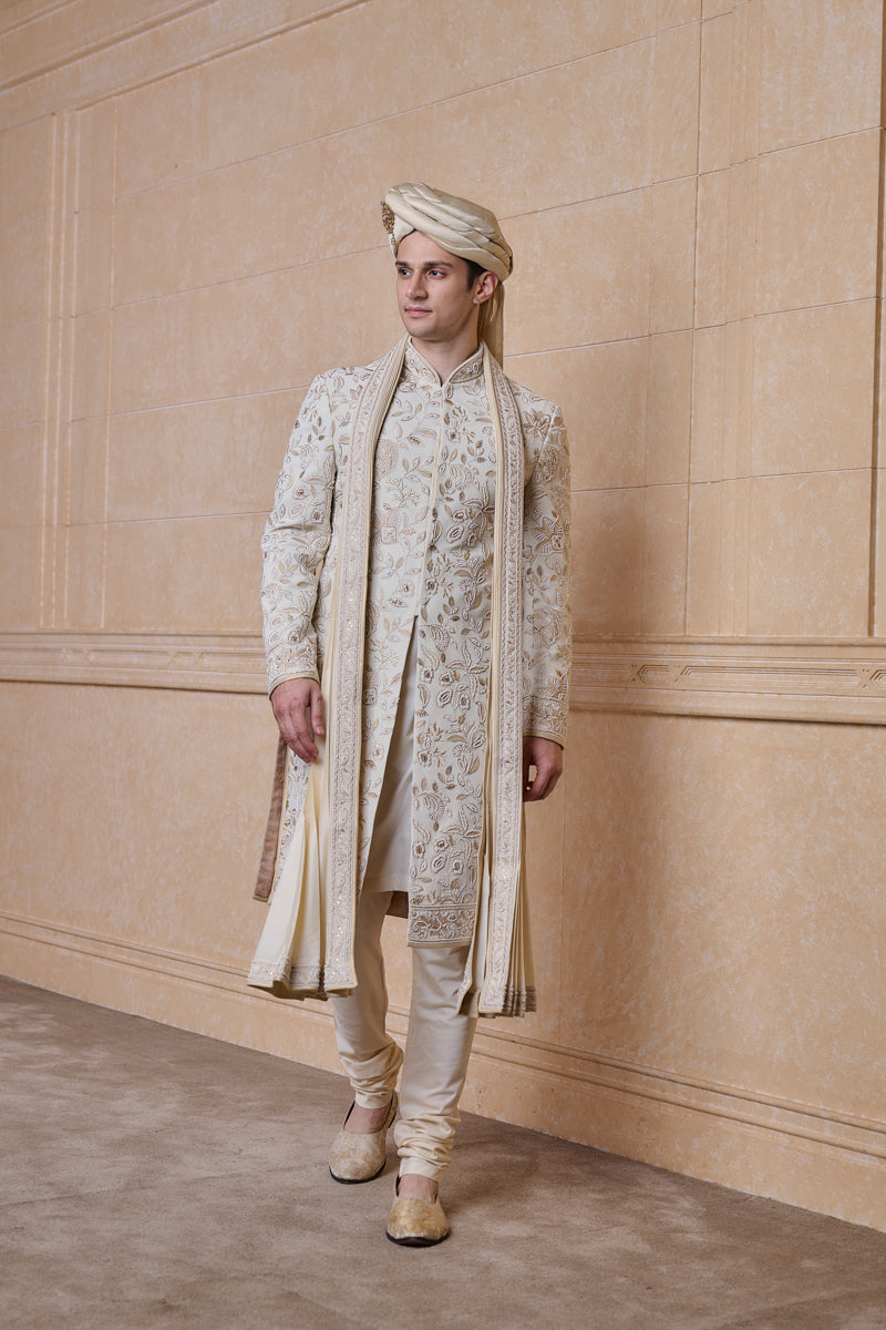 Ivory Pearl Hand Embroidered Sherwani