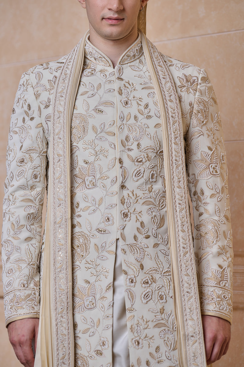 Ivory Pearl Hand Embroidered Sherwani