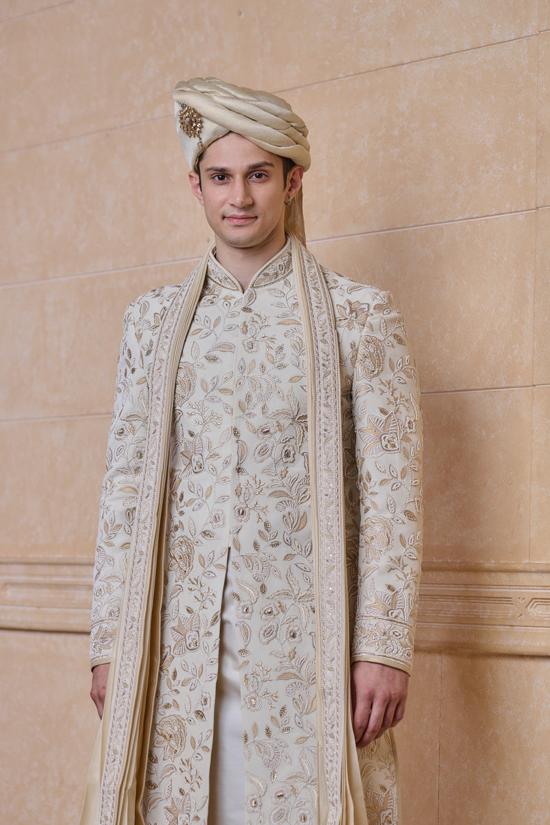 Ivory Pearl Hand Embroidered Sherwani