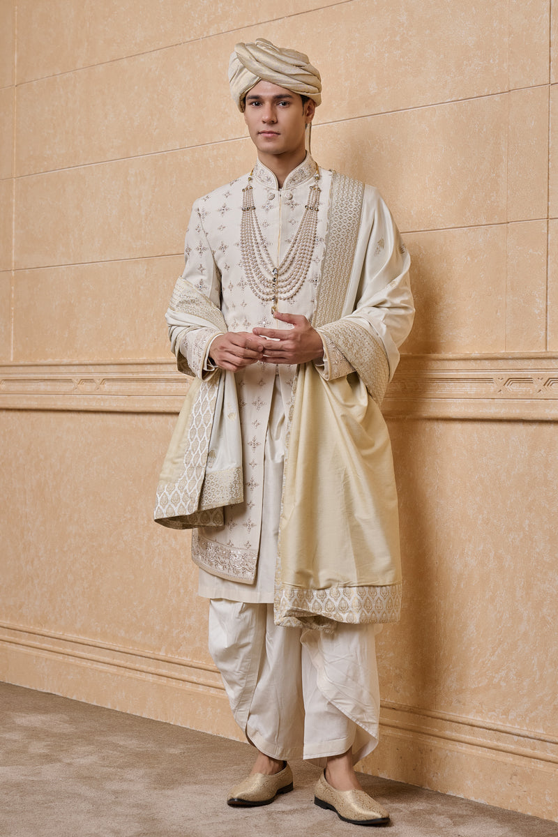 Ivory Sherwani Highlighted With Zardosi Work