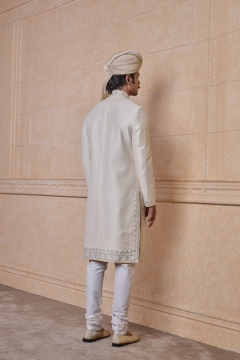 Ivory Sherwani With Fine Thread and Gota Work