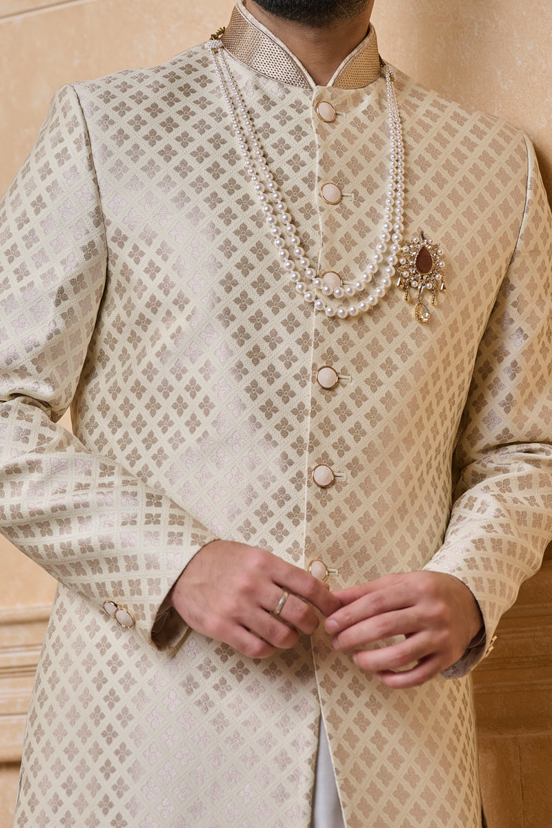 Ivory Brocade Sherwani