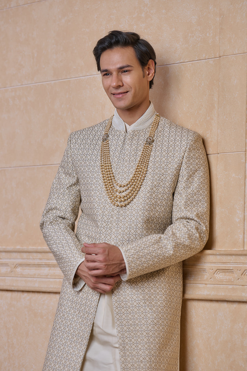 Ivory Georgette Sherwani