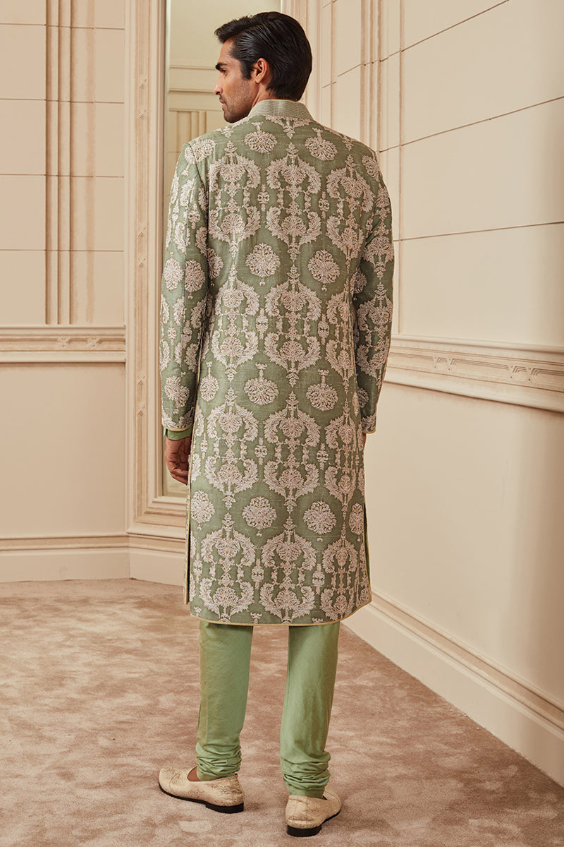 Green Printed Sherwani With Aari Embroidery