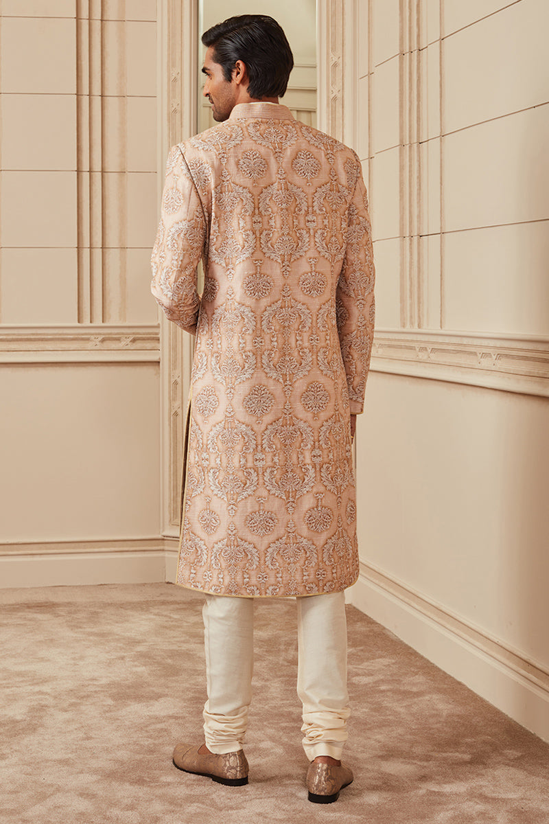 Beige Printed Sherwani With Aari Embroidery