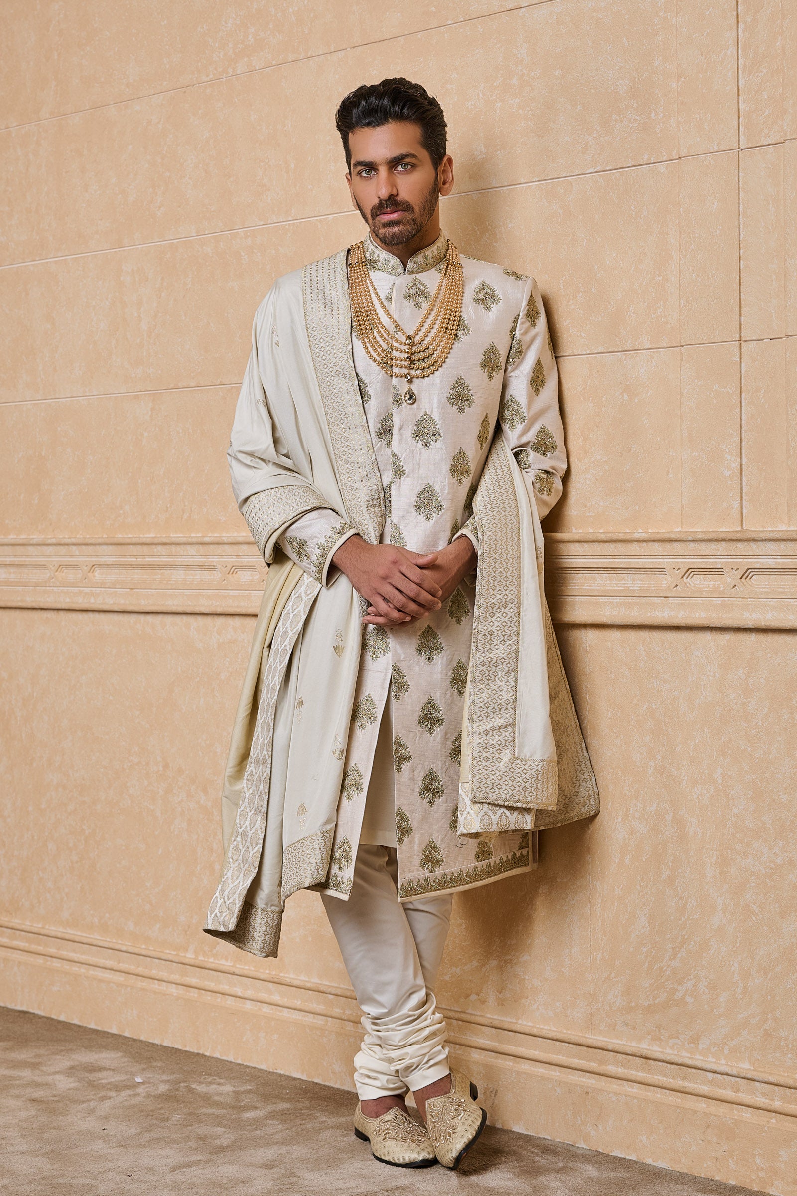 Ivory All Over Zari Butta Embroidered Sherwani