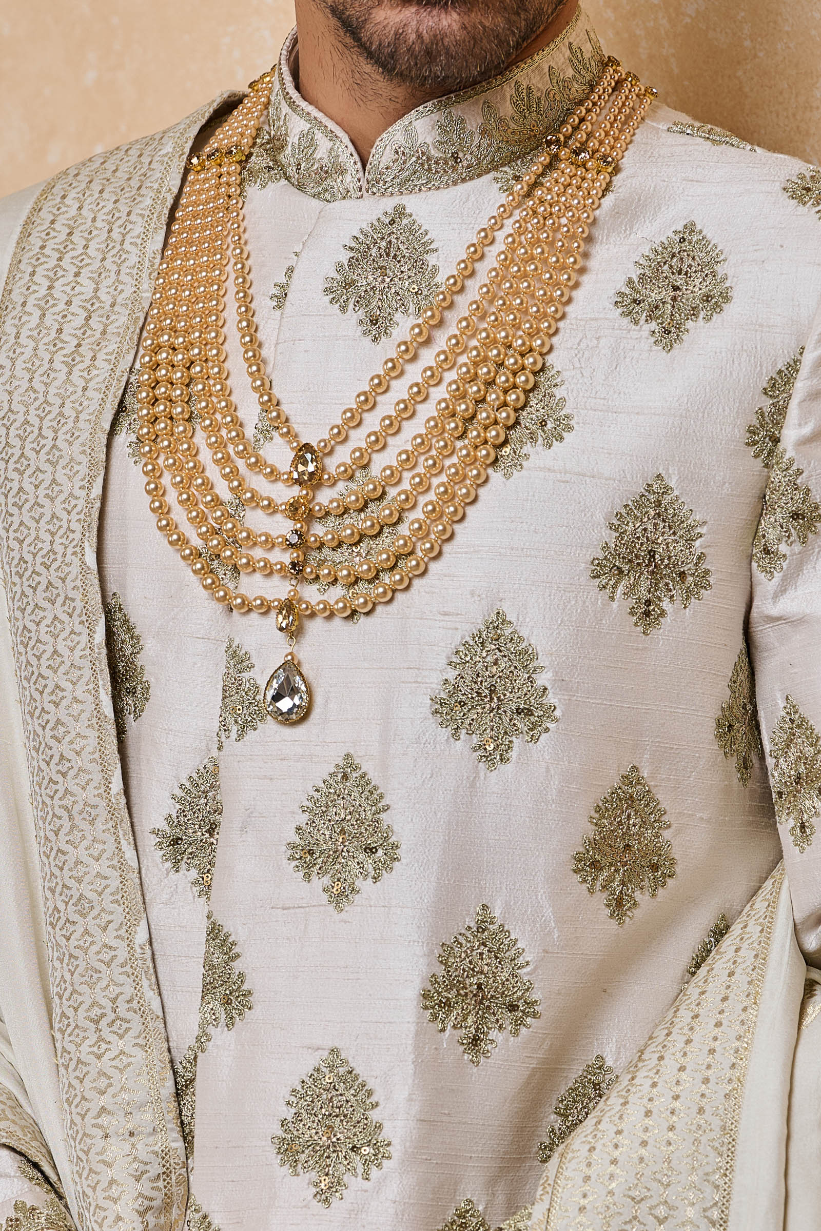 Ivory All Over Zari Butta Embroidered Sherwani