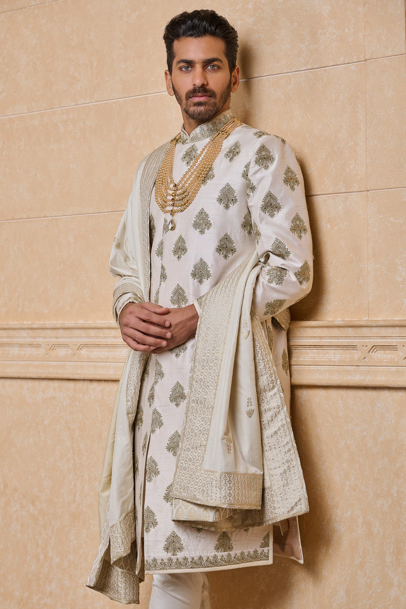 Ivory All Over Zari Butta Embroidered Sherwani