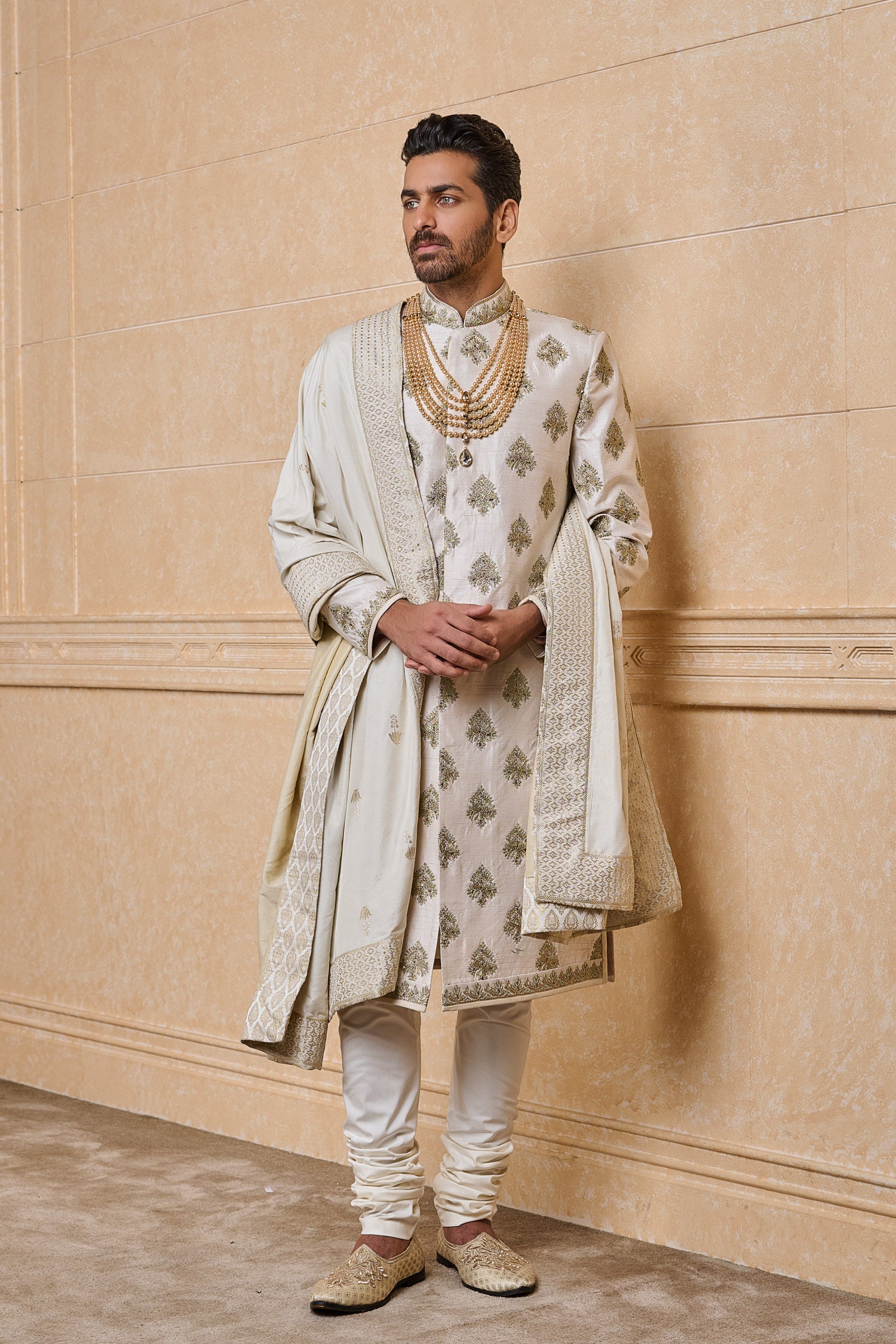 Ivory All Over Zari Butta Embroidered Sherwani