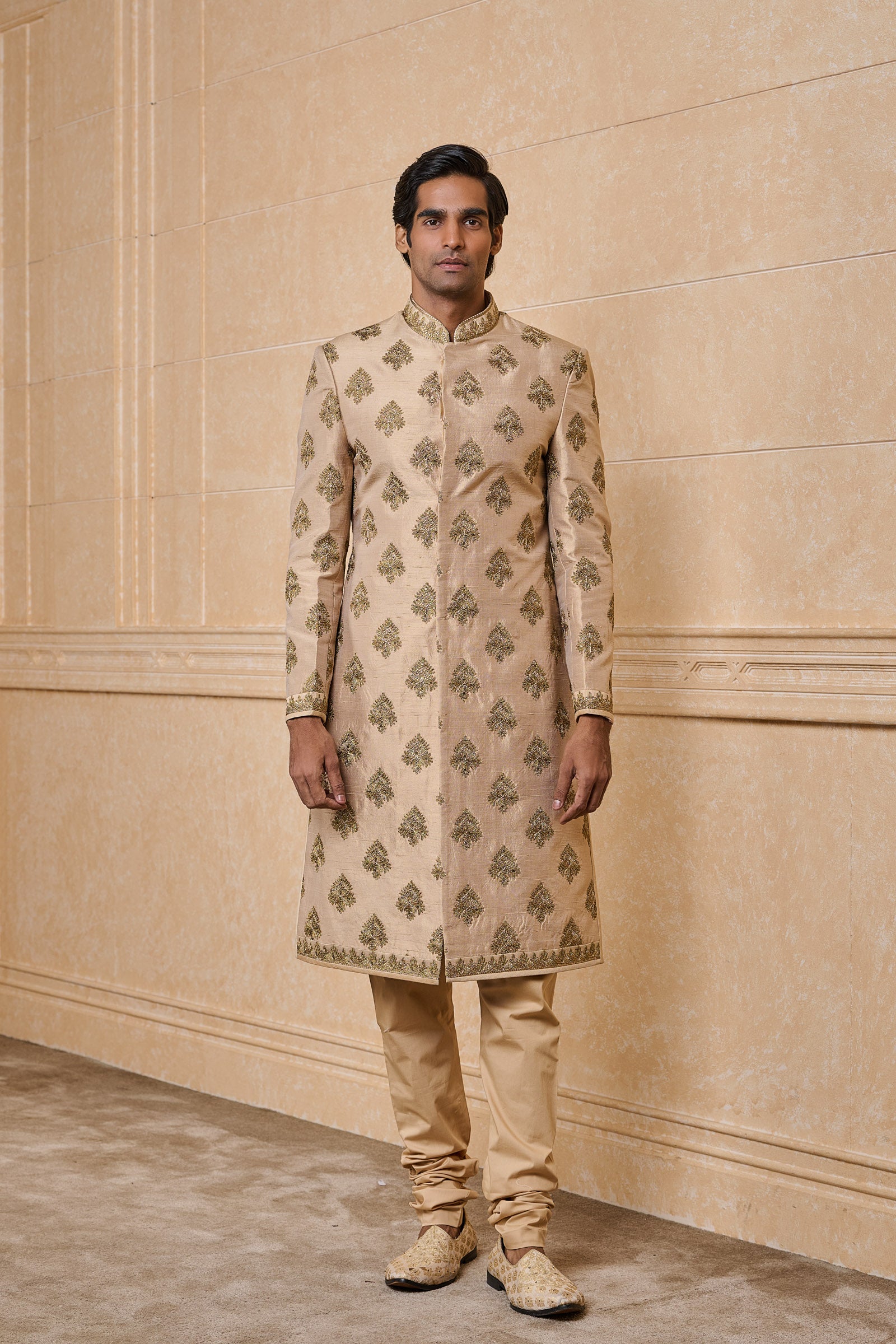 Gold All Over Zari Butta Embroidered Sherwani