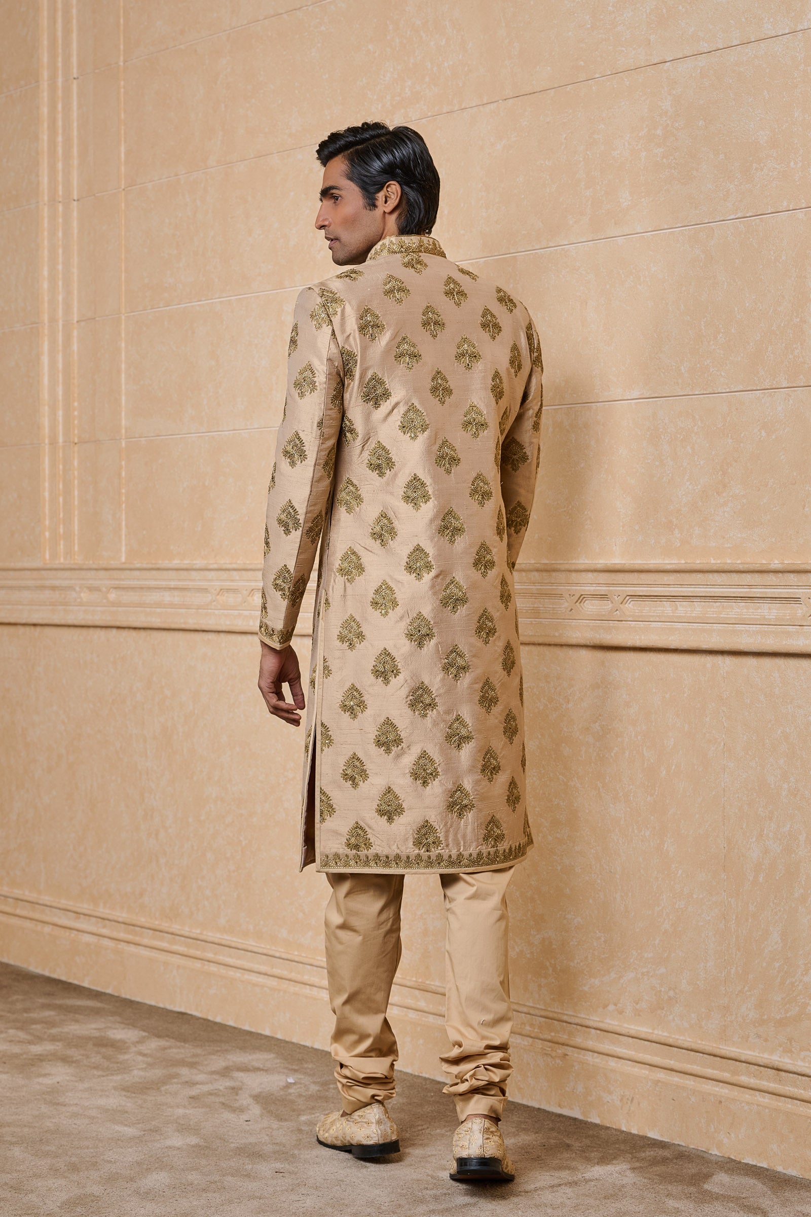 Gold All Over Zari Butta Embroidered Sherwani