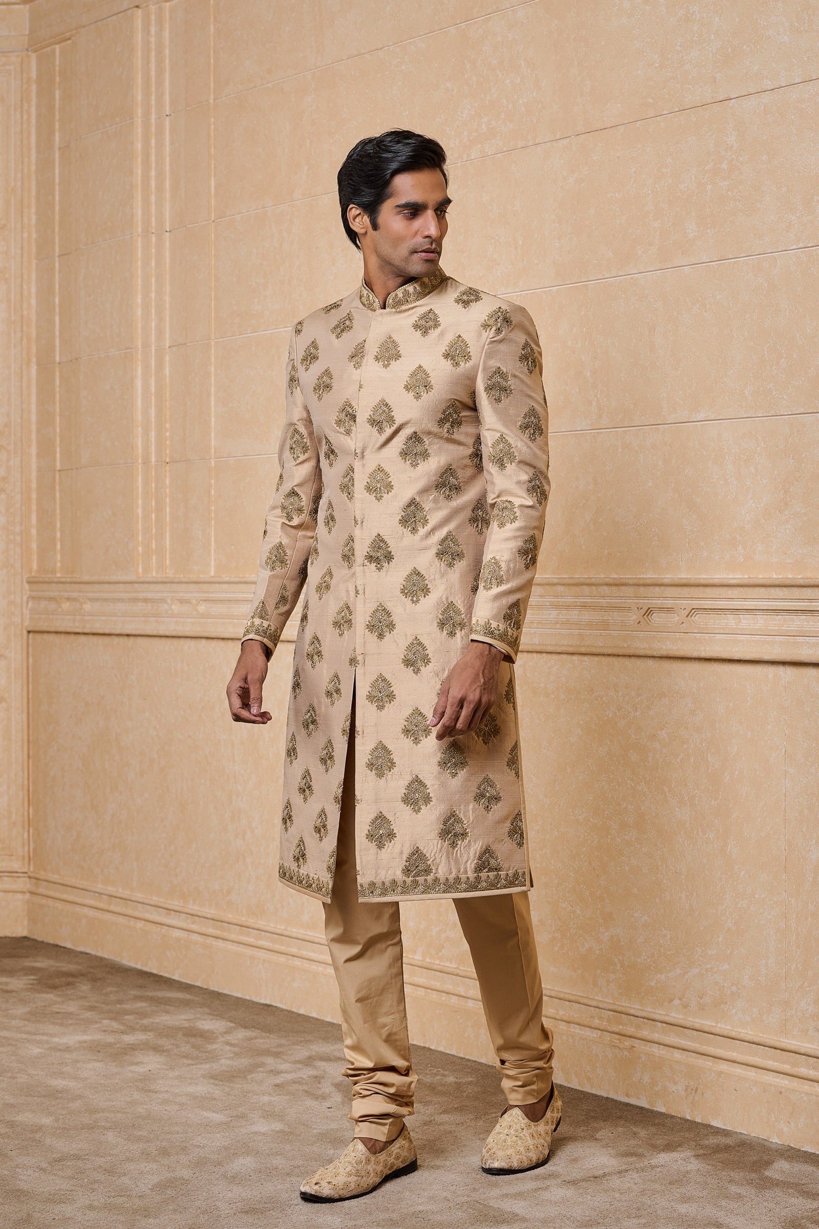 Gold All Over Zari Butta Embroidered Sherwani