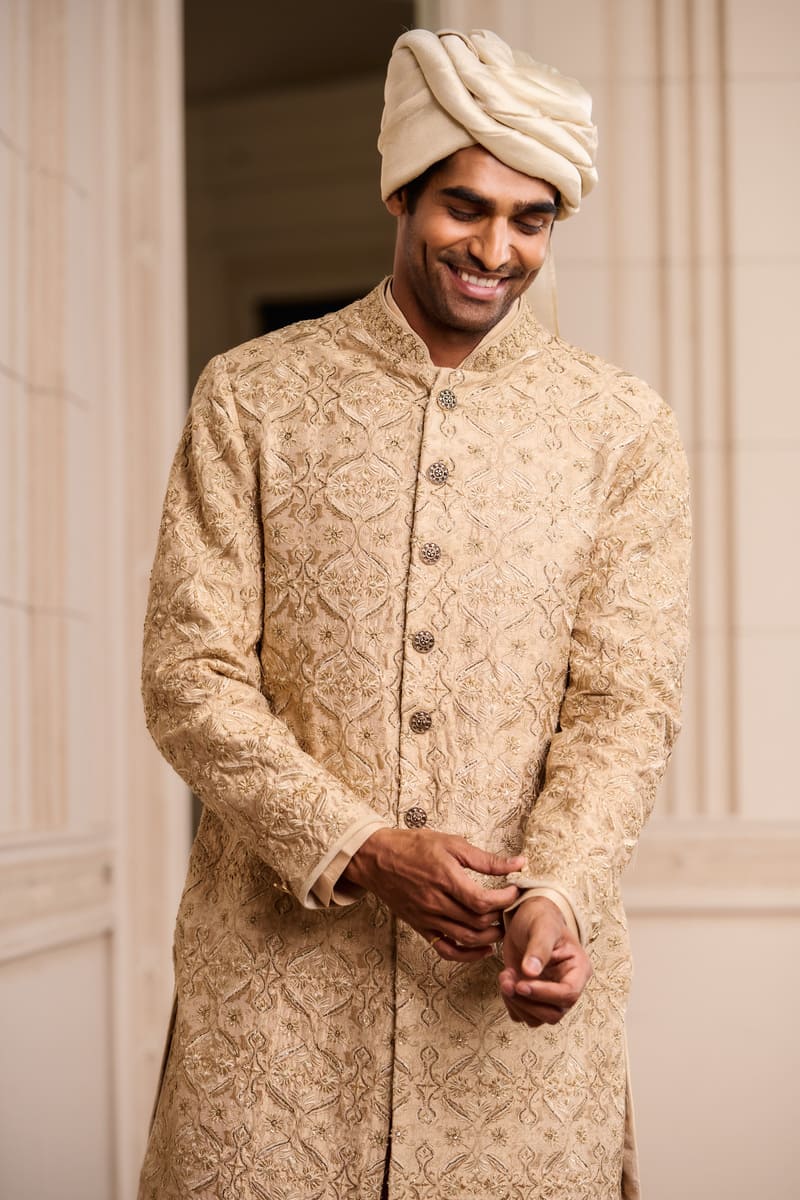 Beige Embroidered Sherwani