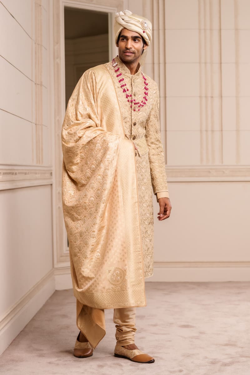 Beige Embroidered Sherwani