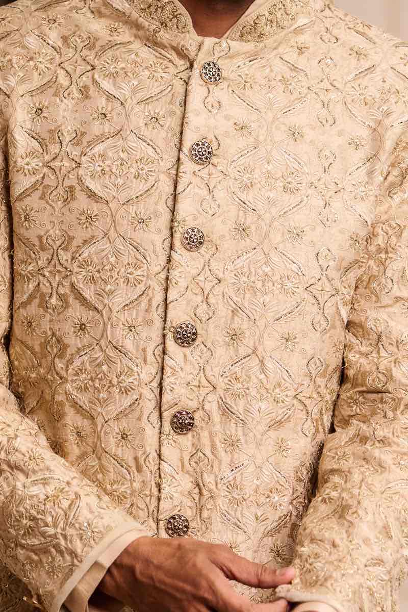 Beige Embroidered Sherwani