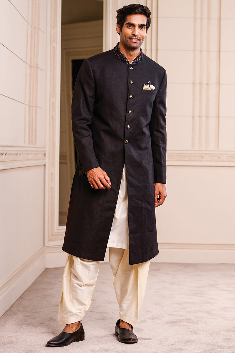 Black Linen Sherwani