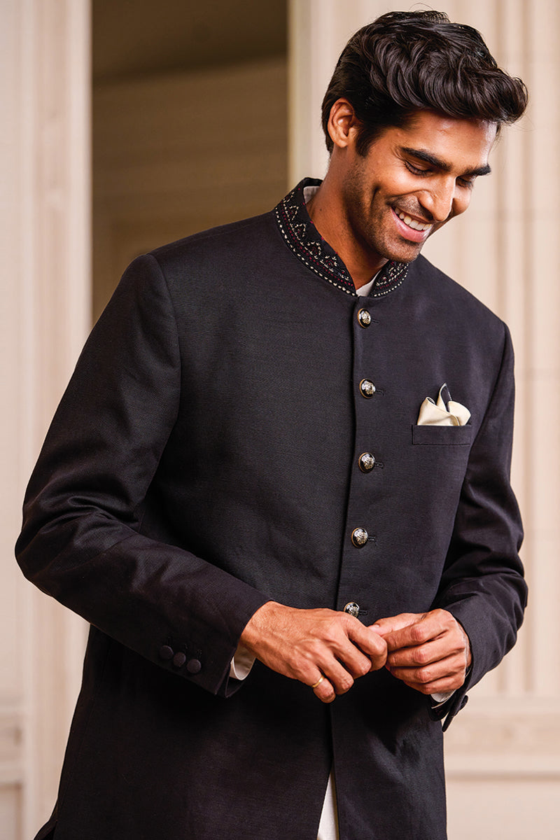 Black Linen Sherwani