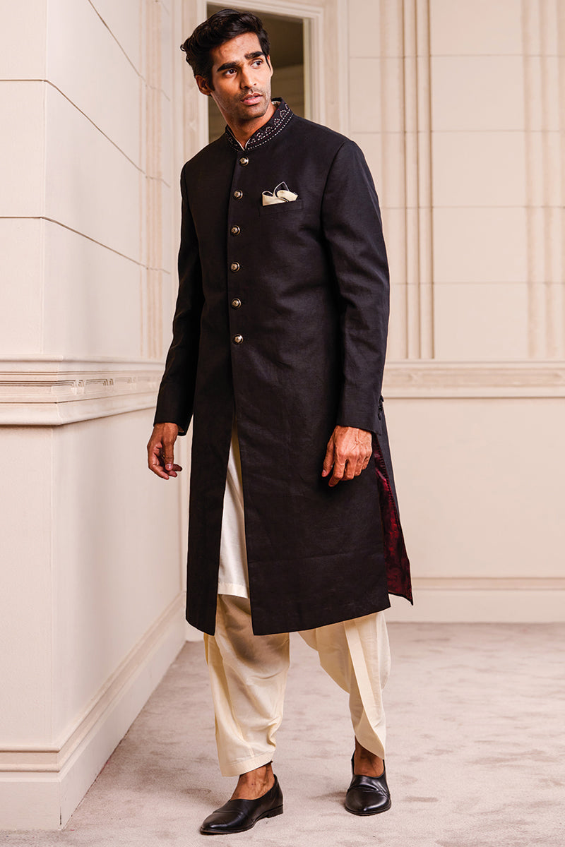 Black Linen Sherwani