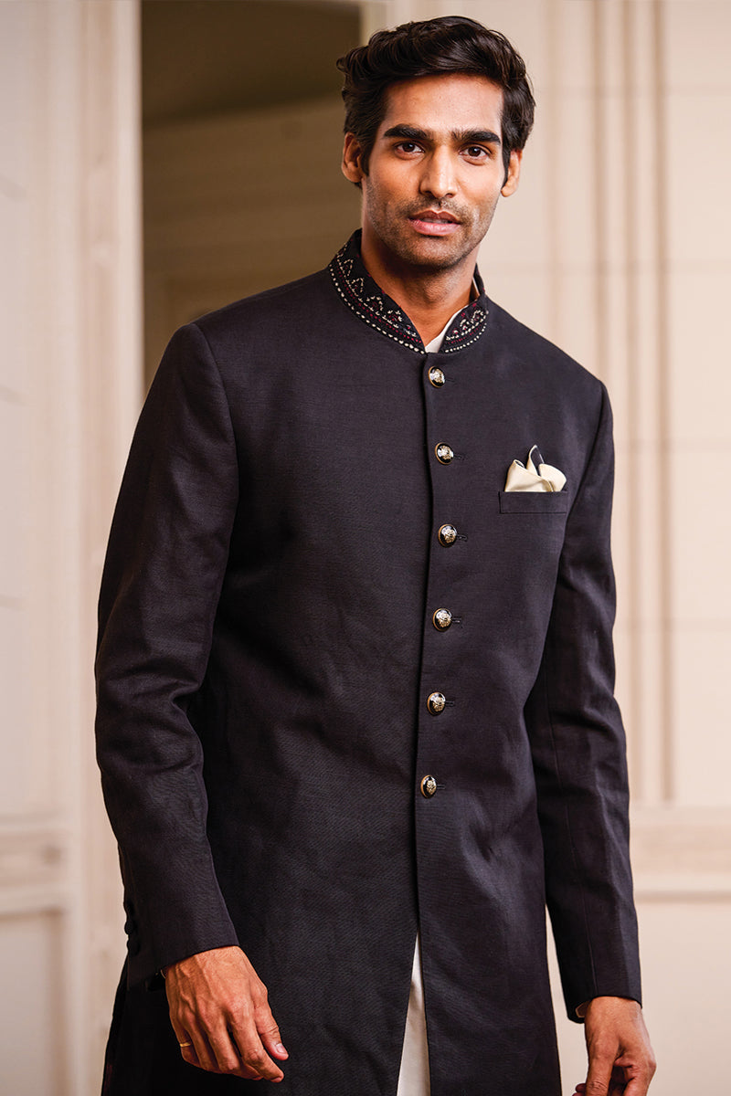 Black Linen Sherwani