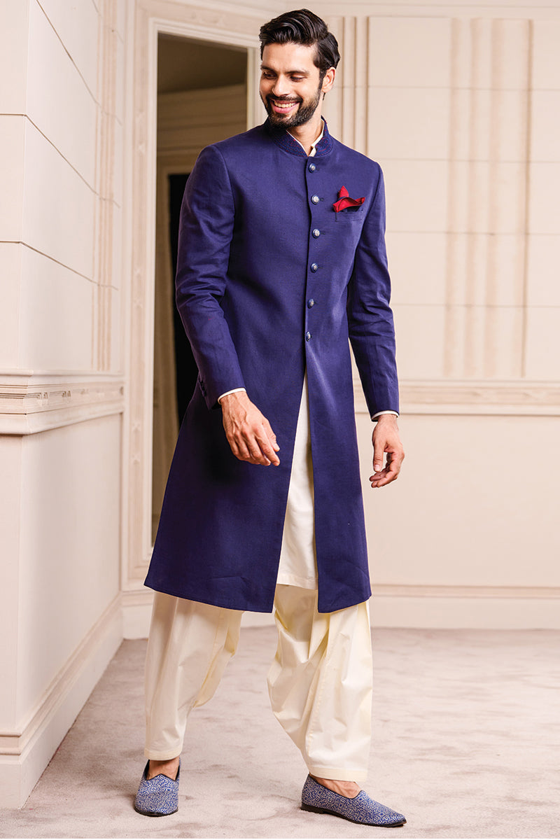 Navy Linen Sherwani