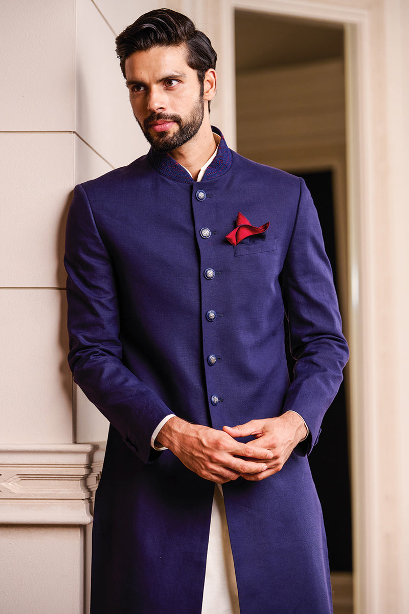 Navy Linen Sherwani