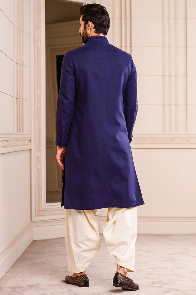 Navy Linen Sherwani