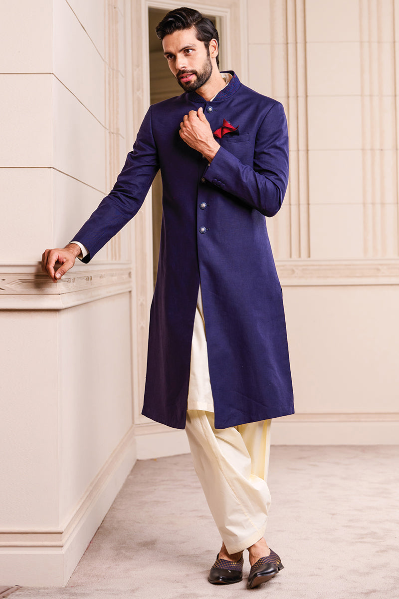 Navy Linen Sherwani