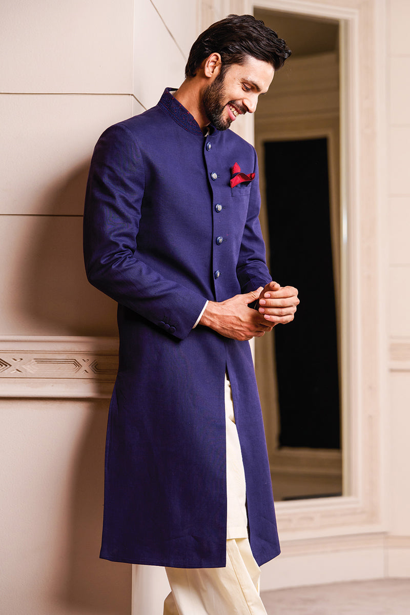 Navy Linen Sherwani