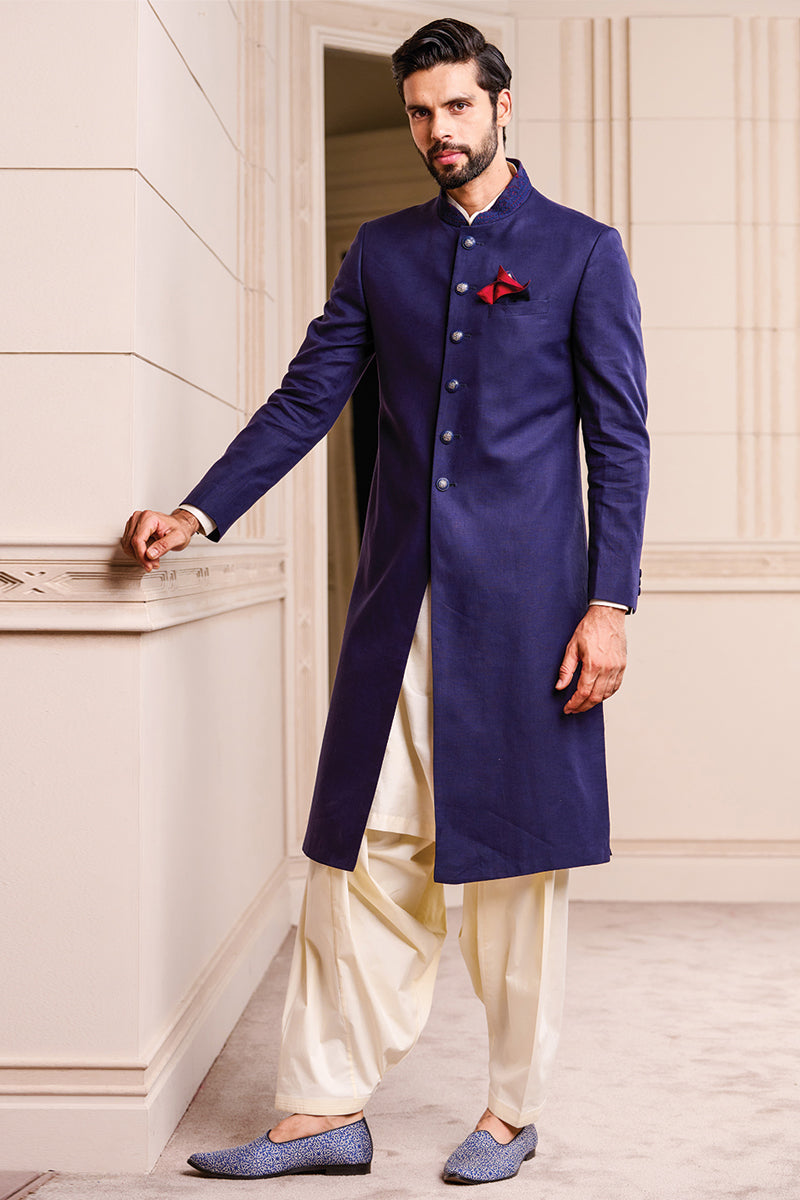 Navy Linen Sherwani