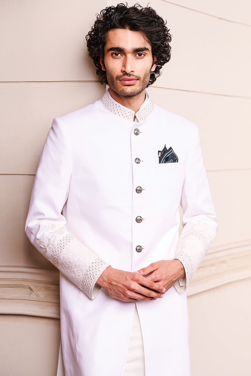 White Linen Swarovski Sherwani