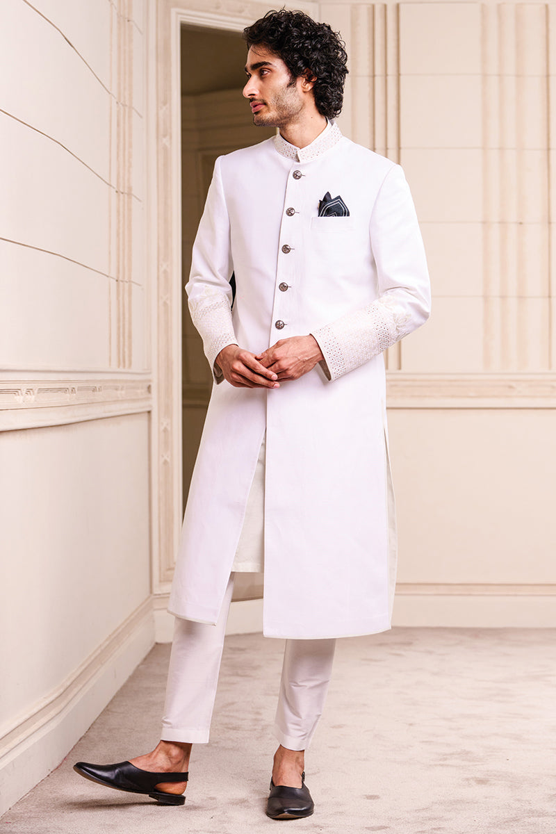 White Linen Swarovski Sherwani