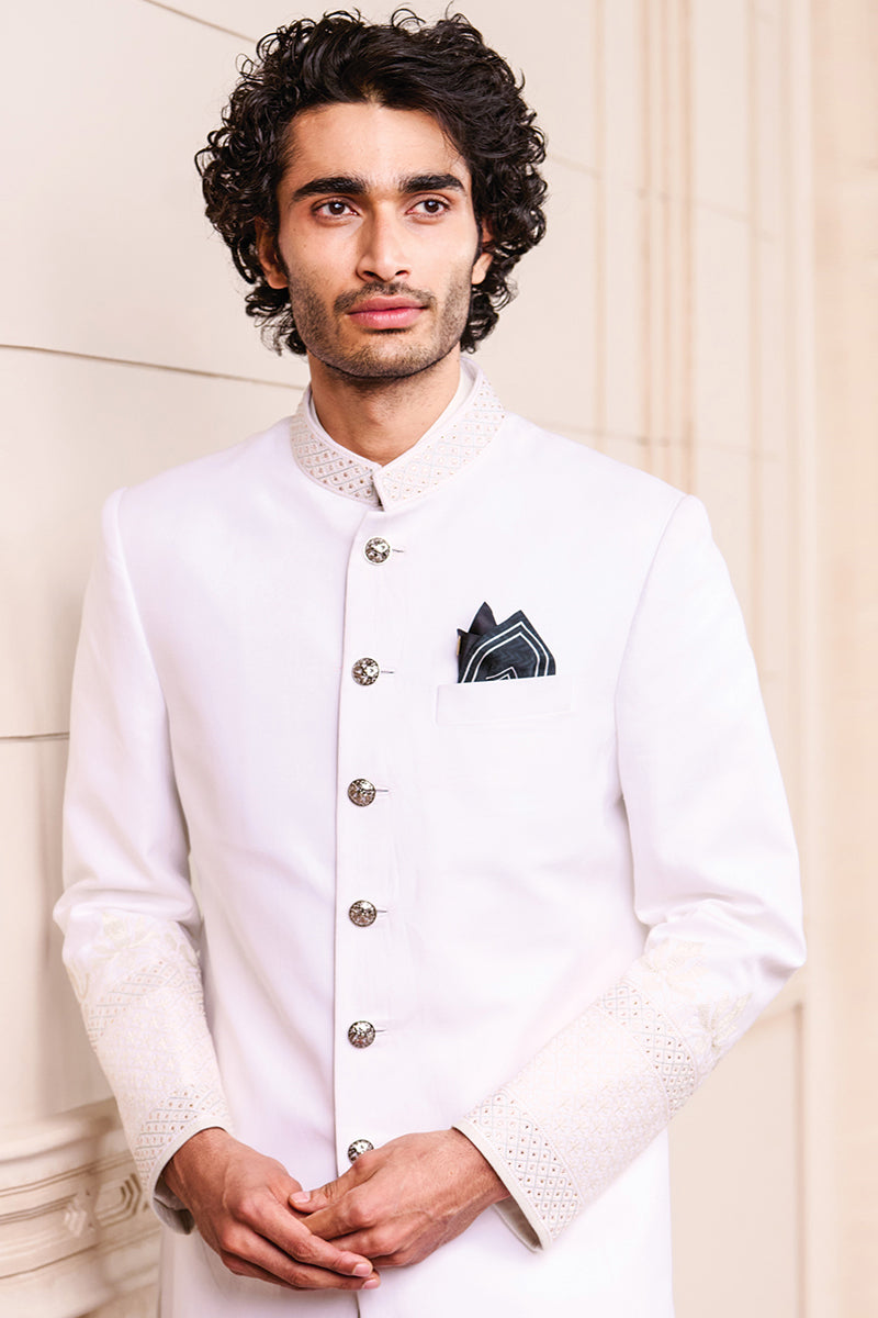 White Linen Swarovski Sherwani