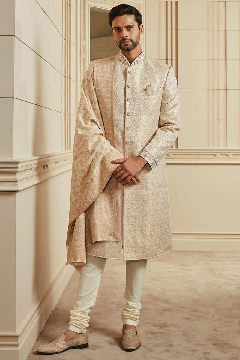 Ivory Brocade Embroidered Sherwani