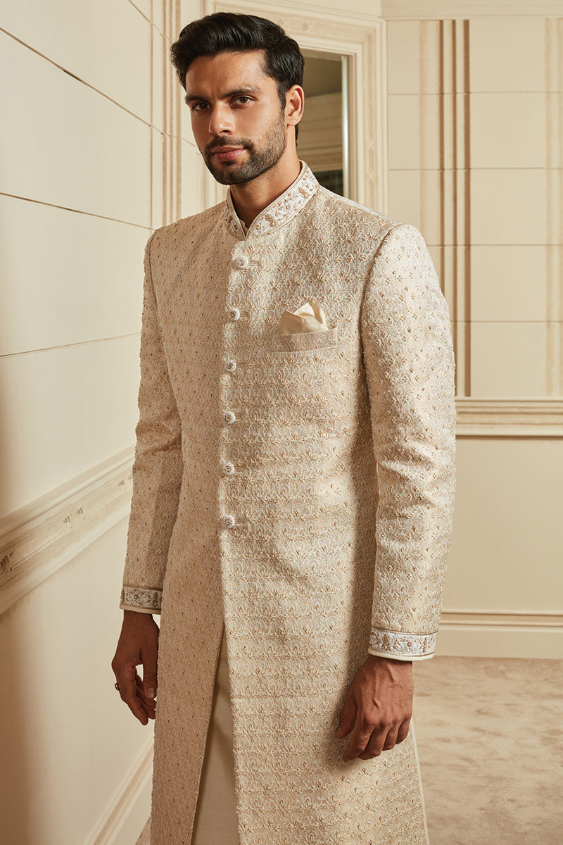 Ivory Brocade Embroidered Sherwani