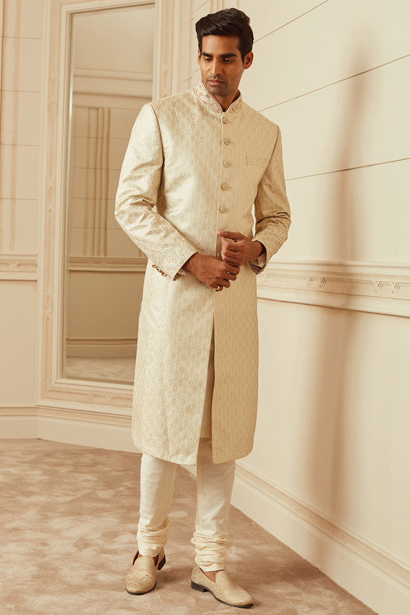 Ivory Zari Brocade Sherwani