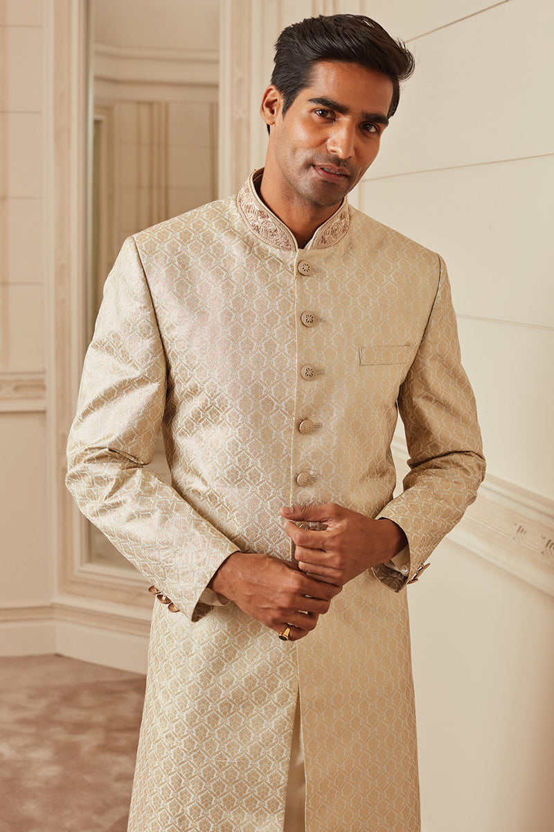 Ivory Zari Brocade Sherwani