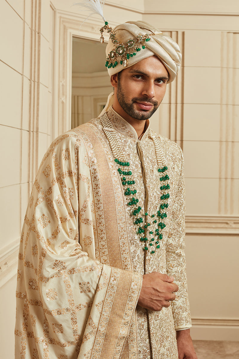 Gold Brocade Embroidered Sherwani