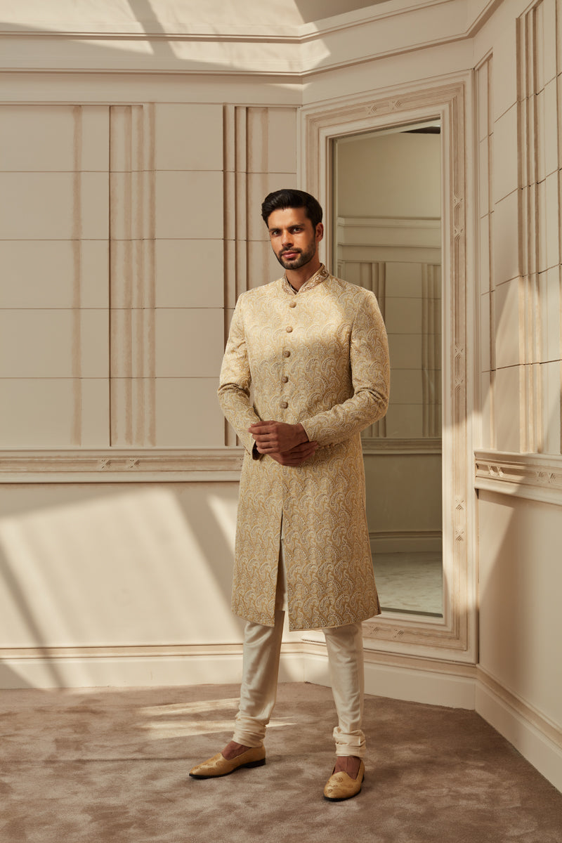 Ivory Zardozi Embroidered Brocade Sherwani