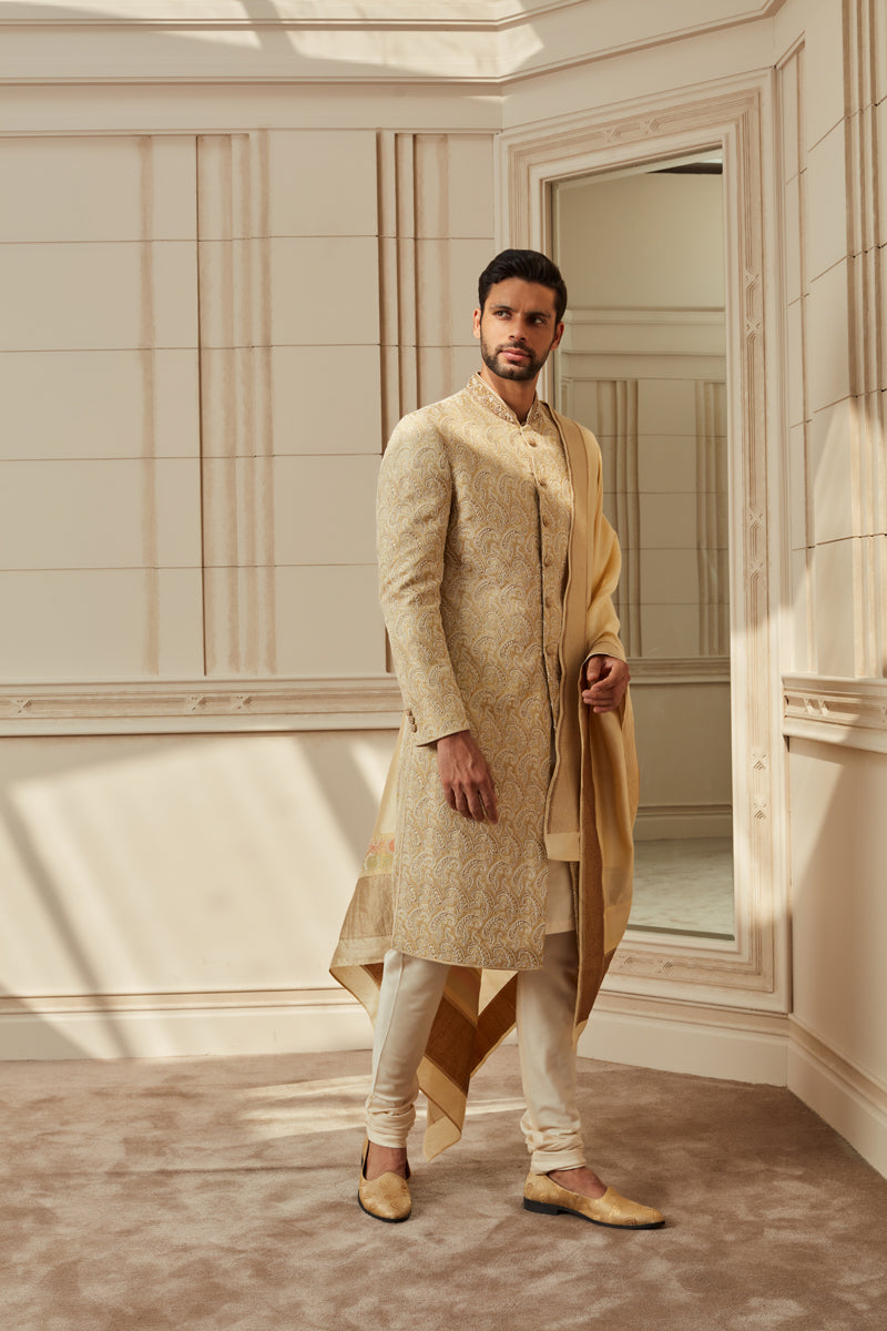 Ivory Zardozi Embroidered Brocade Sherwani