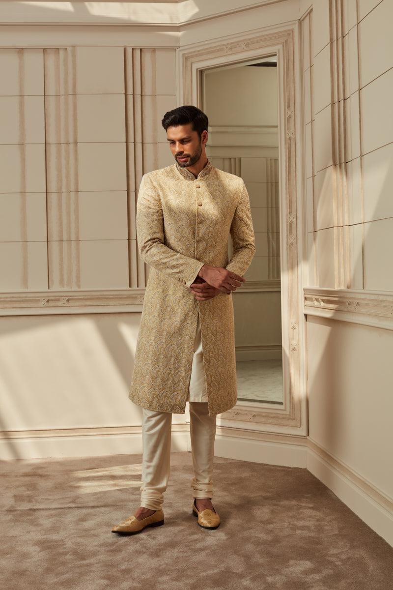 Ivory Zardozi Embroidered Brocade Sherwani