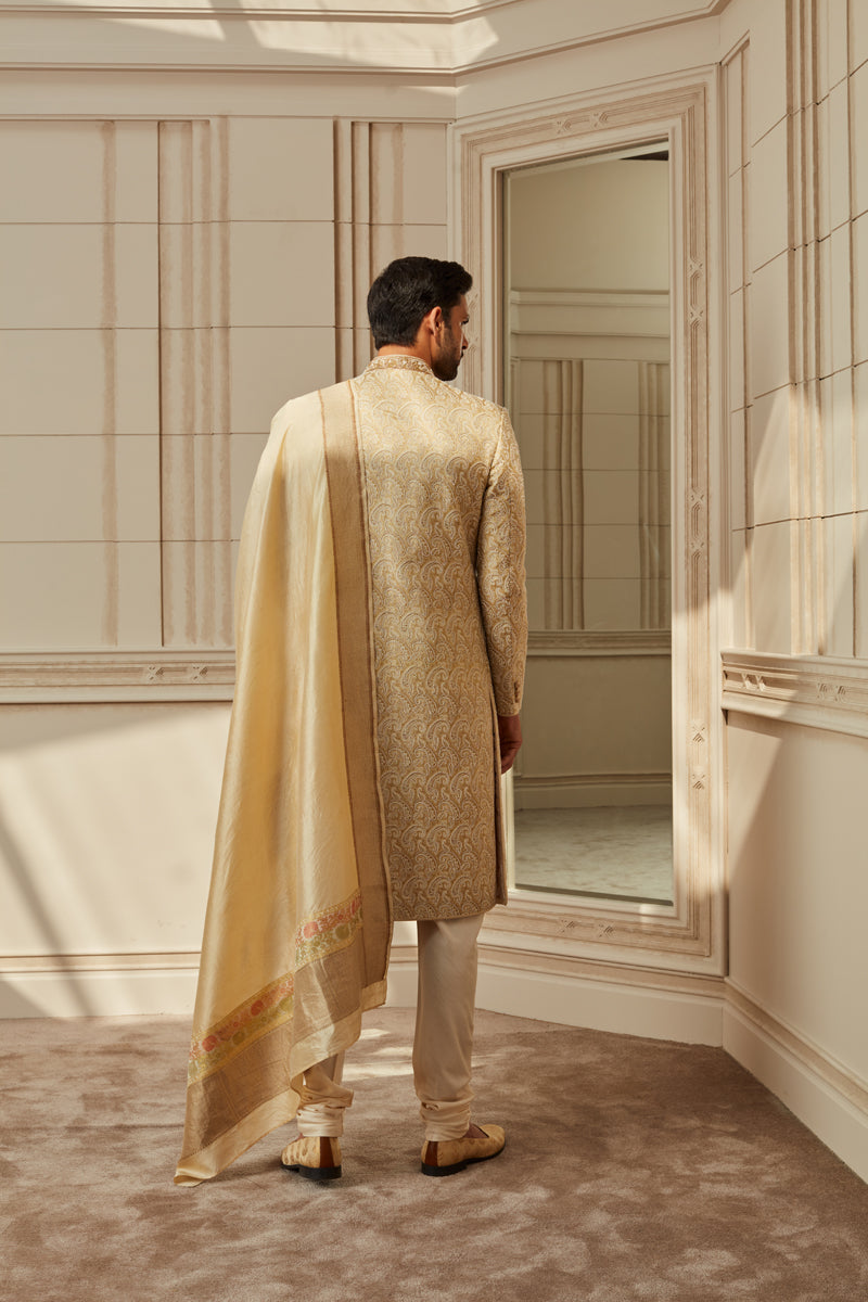 Ivory Zardozi Embroidered Brocade Sherwani