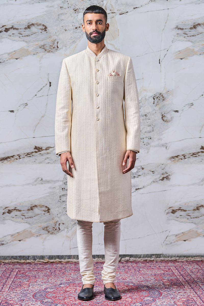 Ivory All Over Textured Sherwani