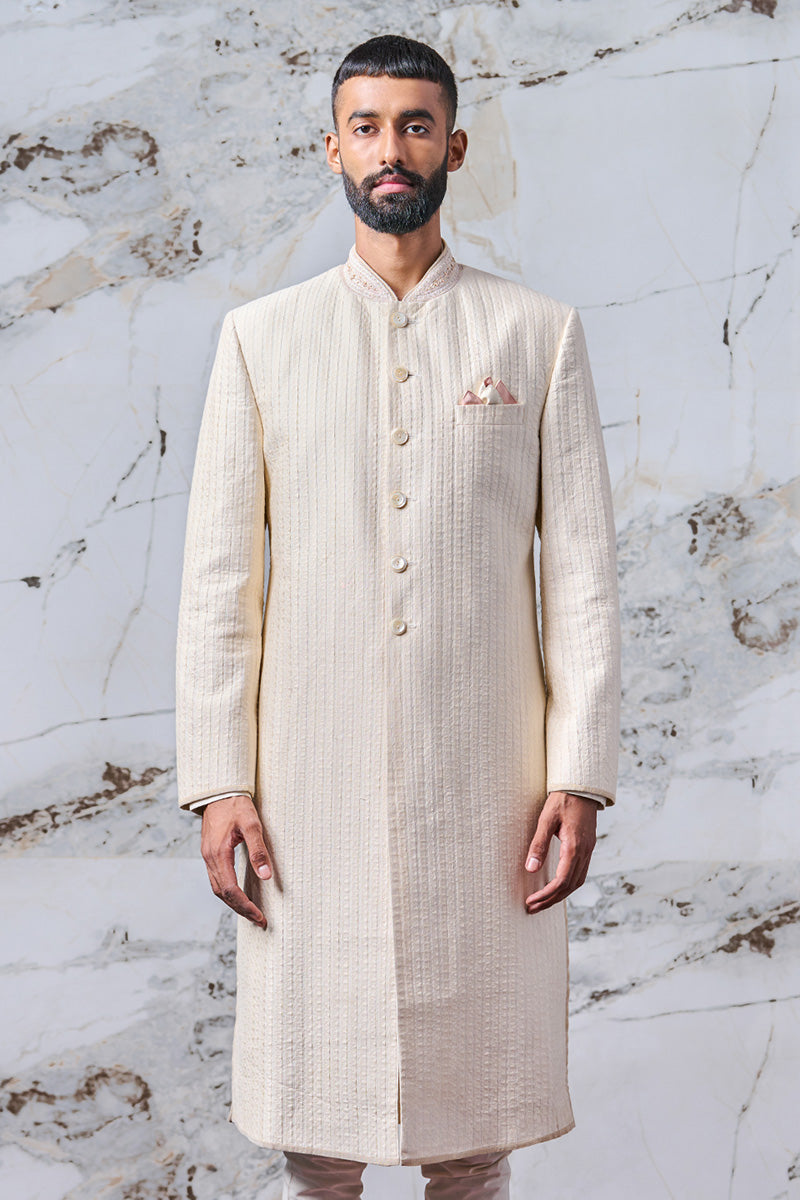 Ivory All Over Textured Sherwani