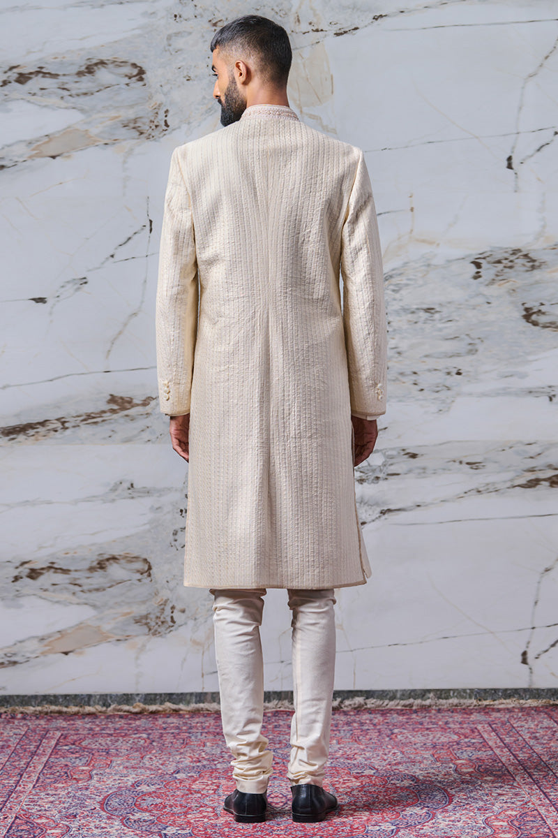 Ivory All Over Textured Sherwani