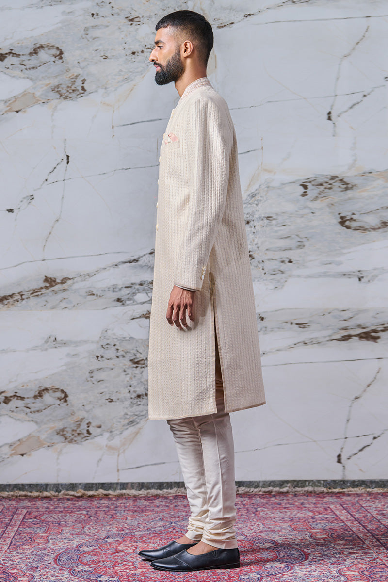 Ivory All Over Textured Sherwani