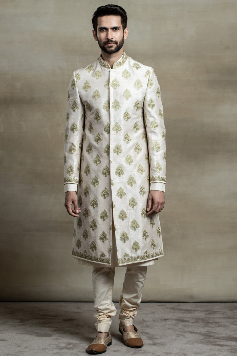 Ivory Zardozi Embroidered Sherwani