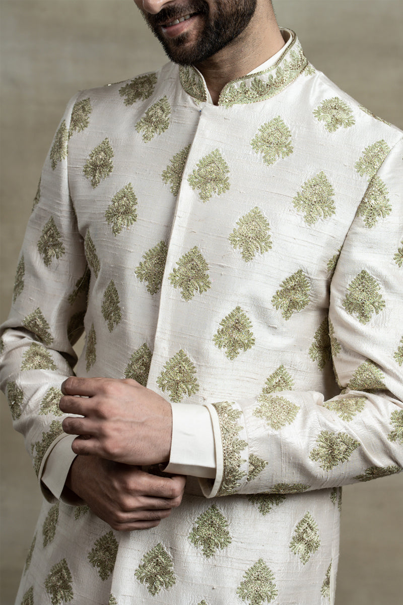 Ivory Zardozi Embroidered Sherwani