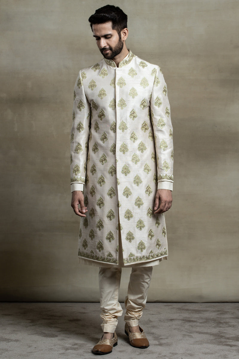 Ivory Zardozi Embroidered Sherwani