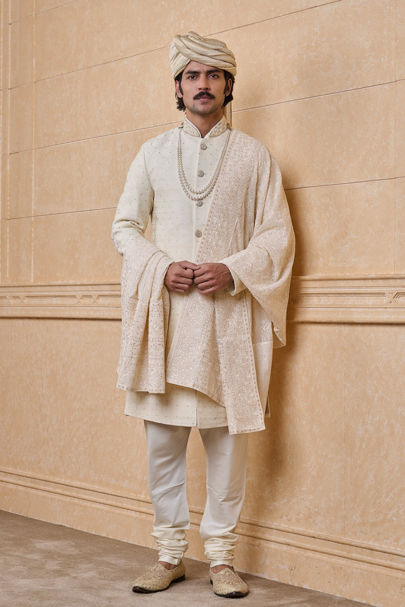 Ivory All Over Thread Embroidered Sherwani