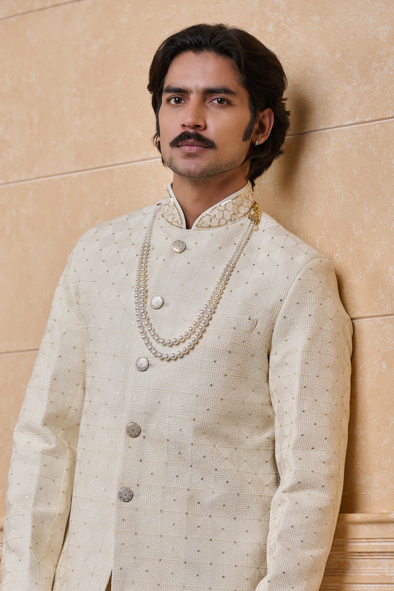 Ivory All Over Thread Embroidered Sherwani